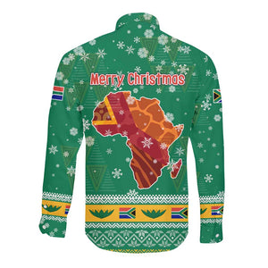 South Africa Christmas Long Sleeve Button Shirt Santa Reindeer and Africa Map - African Pride