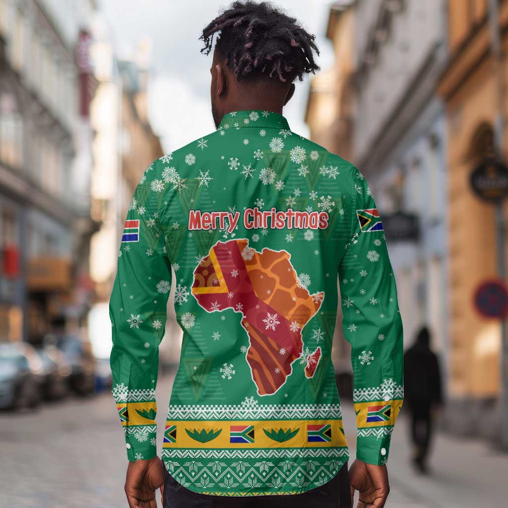 South Africa Christmas Long Sleeve Button Shirt Santa Reindeer and Africa Map - African Pride