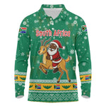 South Africa Christmas Long Sleeve Polo Shirt Santa Reindeer and Africa Map - African Pride