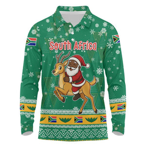 South Africa Christmas Long Sleeve Polo Shirt Santa Reindeer and Africa Map - African Pride