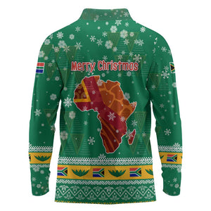 South Africa Christmas Long Sleeve Polo Shirt Santa Reindeer and Africa Map - African Pride