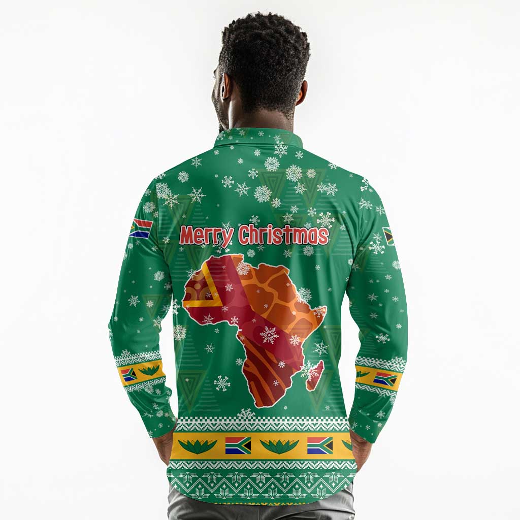 South Africa Christmas Long Sleeve Polo Shirt Santa Reindeer and Africa Map - African Pride