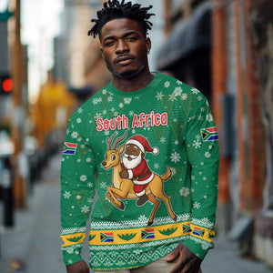 South Africa Christmas Long Sleeve Shirt Santa Reindeer and Africa Map - African Pride