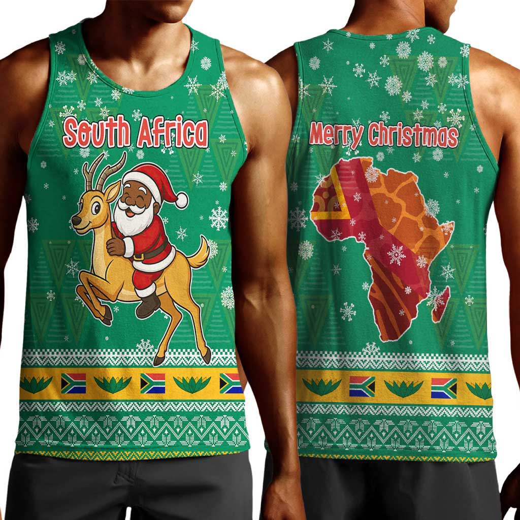 South Africa Christmas Men Tank Top Santa Reindeer and Africa Map - African Pride