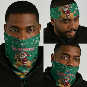 South Africa Christmas Neck Gaiter Santa Reindeer and Africa Map - African Pride