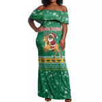 South Africa Christmas Off Shoulder Maxi Dress Santa Reindeer and Africa Map - African Pride