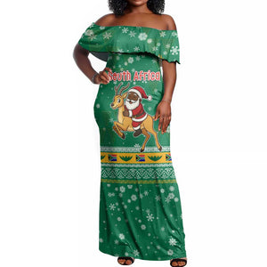 South Africa Christmas Off Shoulder Maxi Dress Santa Reindeer and Africa Map - African Pride