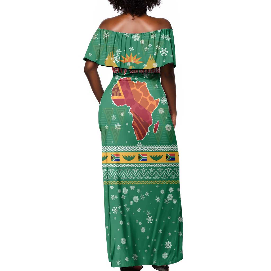 South Africa Christmas Off Shoulder Maxi Dress Santa Reindeer and Africa Map - African Pride