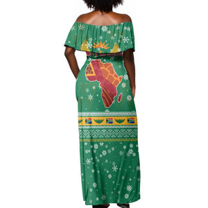 South Africa Christmas Off Shoulder Maxi Dress Santa Reindeer and Africa Map - African Pride