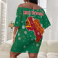 South Africa Christmas Off Shoulder Short Dress Santa Reindeer and Africa Map - African Pride