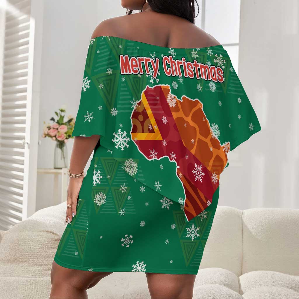 South Africa Christmas Off Shoulder Short Dress Santa Reindeer and Africa Map - African Pride