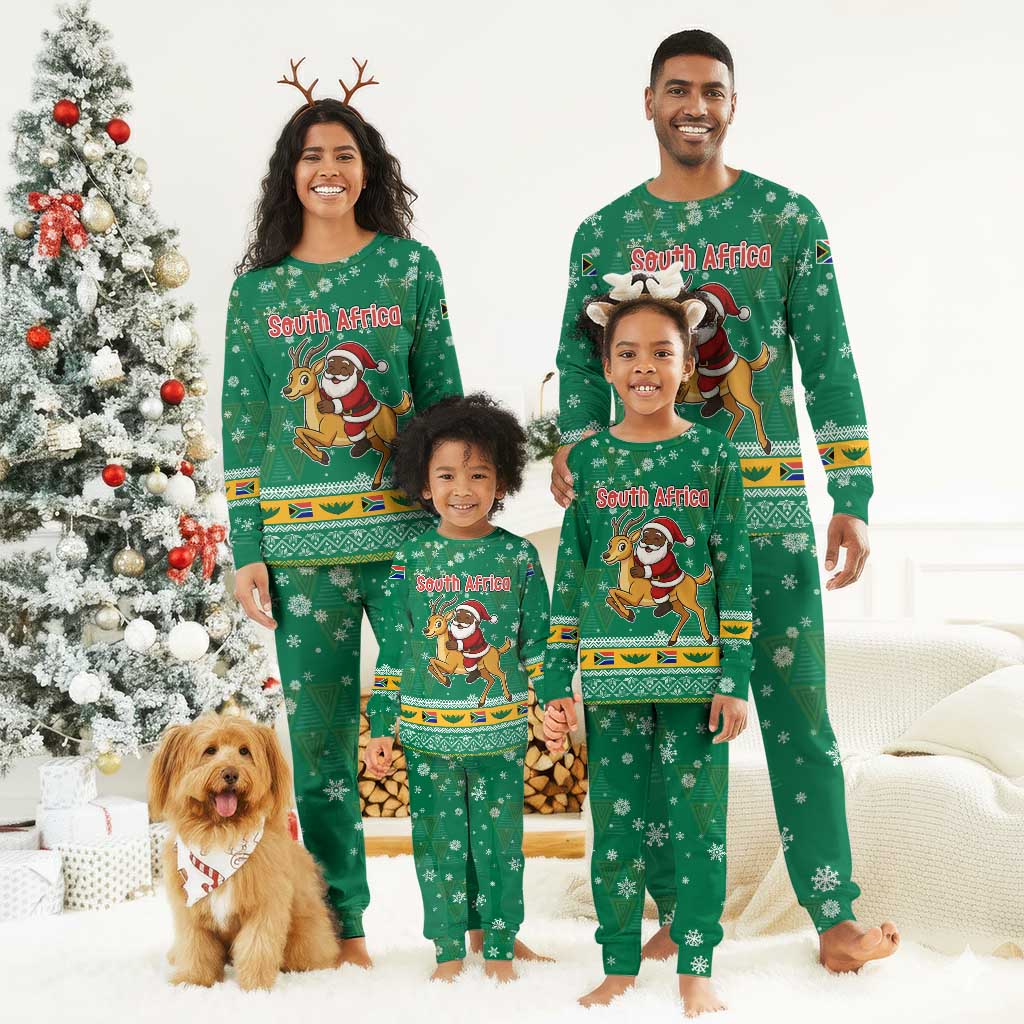 South Africa Christmas Pajama Set Santa Reindeer and Africa Map - African Pride