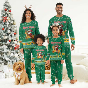 South Africa Christmas Pajama Set Santa Reindeer and Africa Map - African Pride