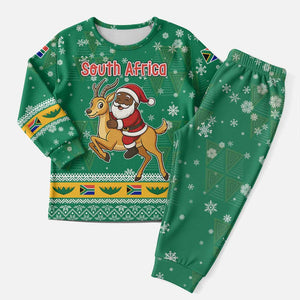 South Africa Christmas Pajama Set Santa Reindeer and Africa Map - African Pride