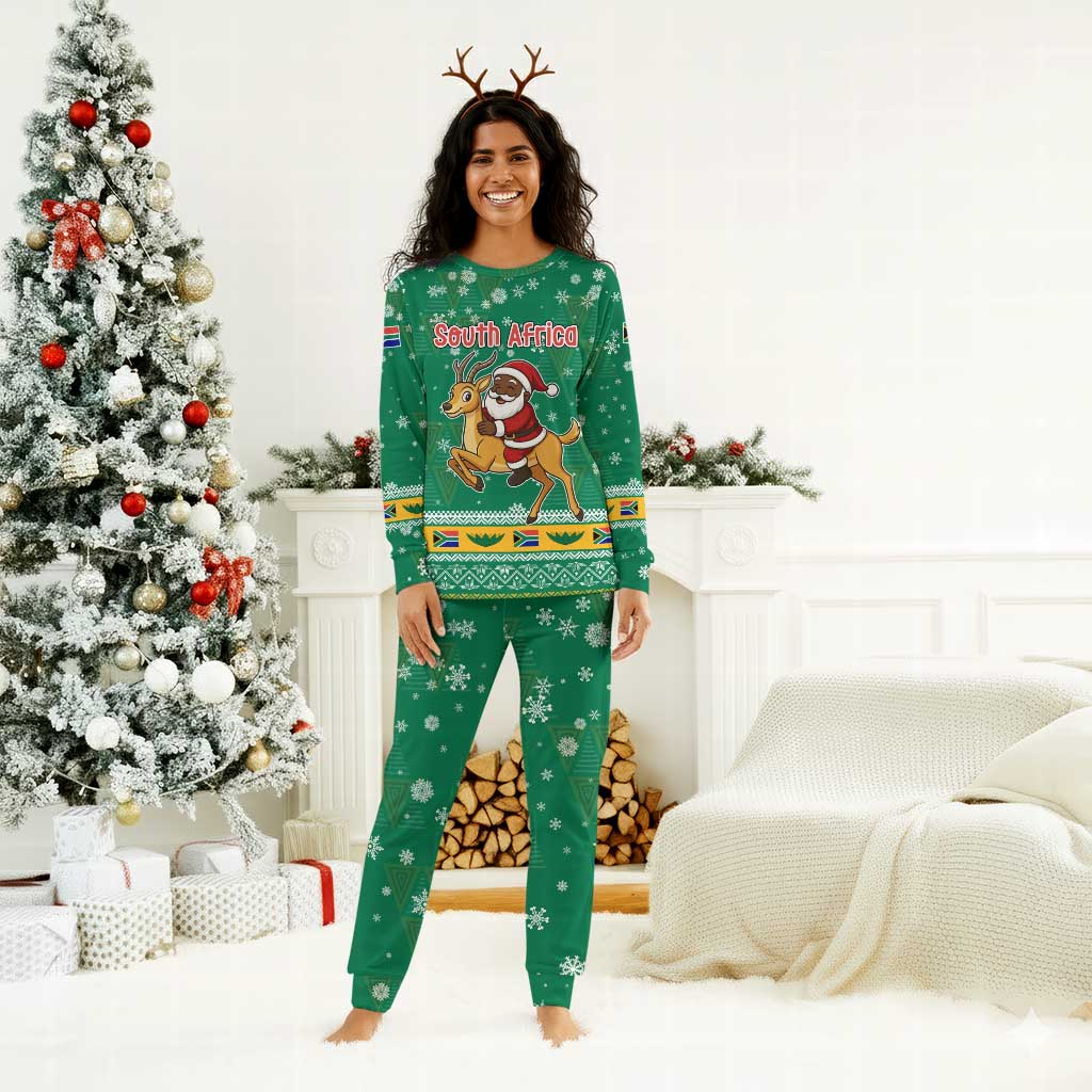 South Africa Christmas Pajama Set Santa Reindeer and Africa Map - African Pride
