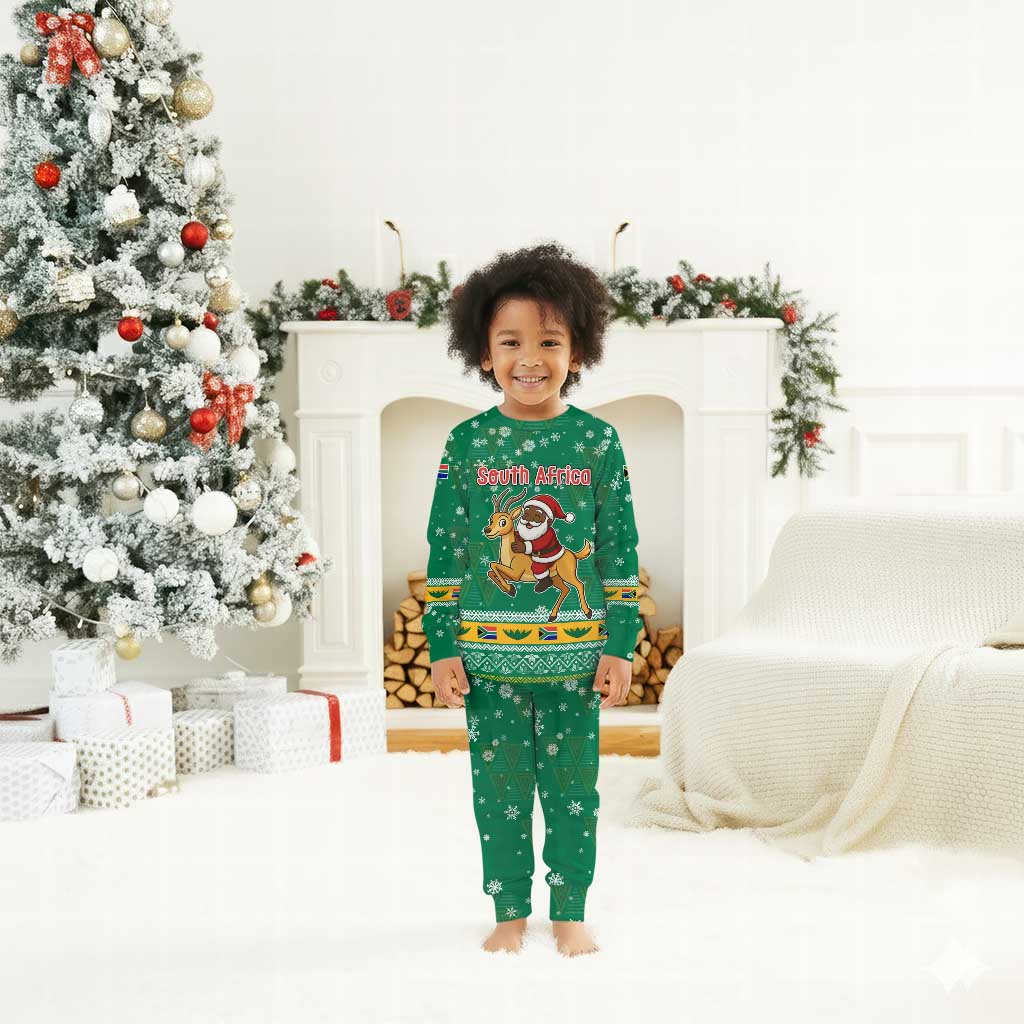 South Africa Christmas Pajama Set Santa Reindeer and Africa Map - African Pride