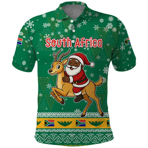 South Africa Christmas Polo Shirt Santa Reindeer and Africa Map - African Pride