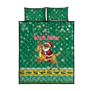 South Africa Christmas Quilt Bed Set Santa Reindeer and Africa Map - African Pride