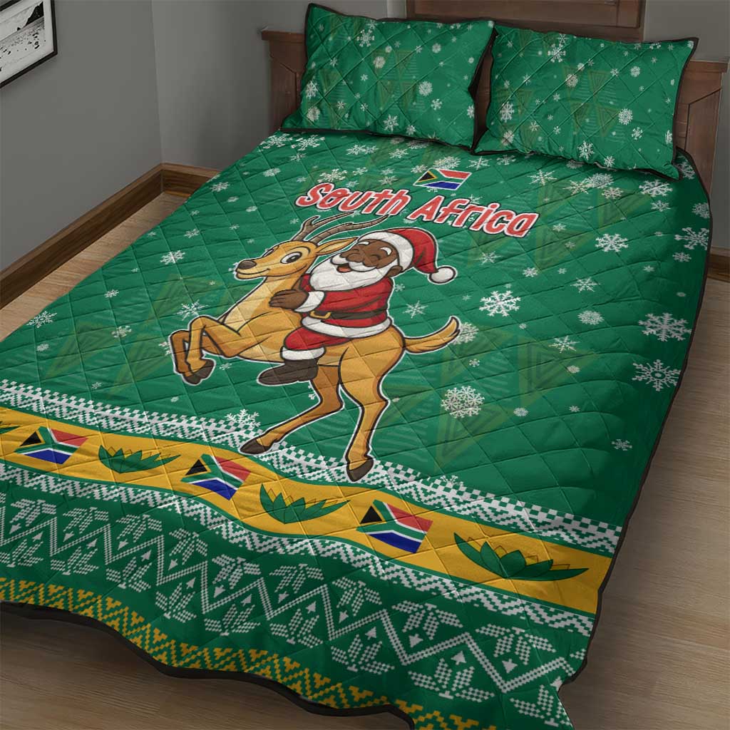 South Africa Christmas Quilt Bed Set Santa Reindeer and Africa Map - African Pride