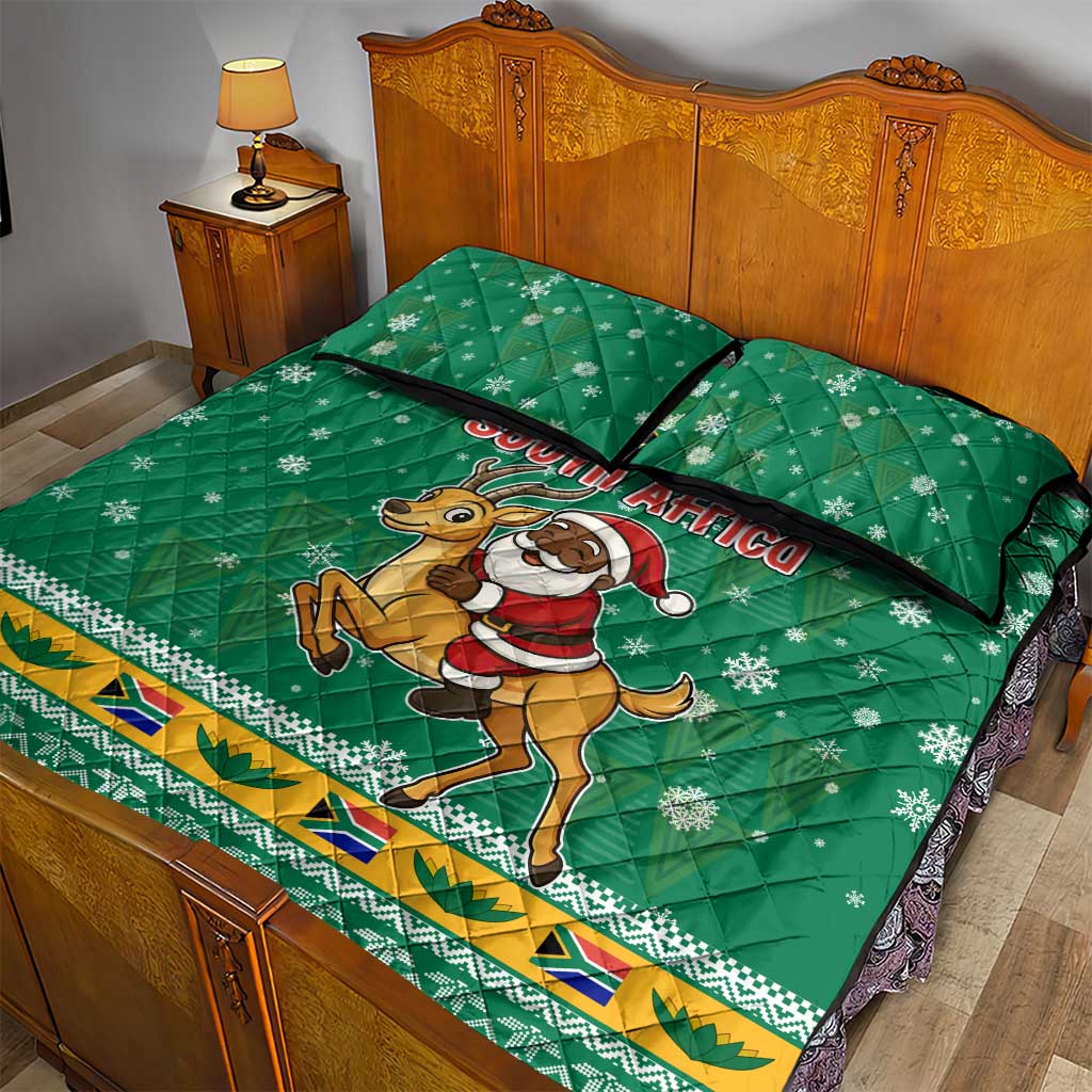 South Africa Christmas Quilt Bed Set Santa Reindeer and Africa Map - African Pride