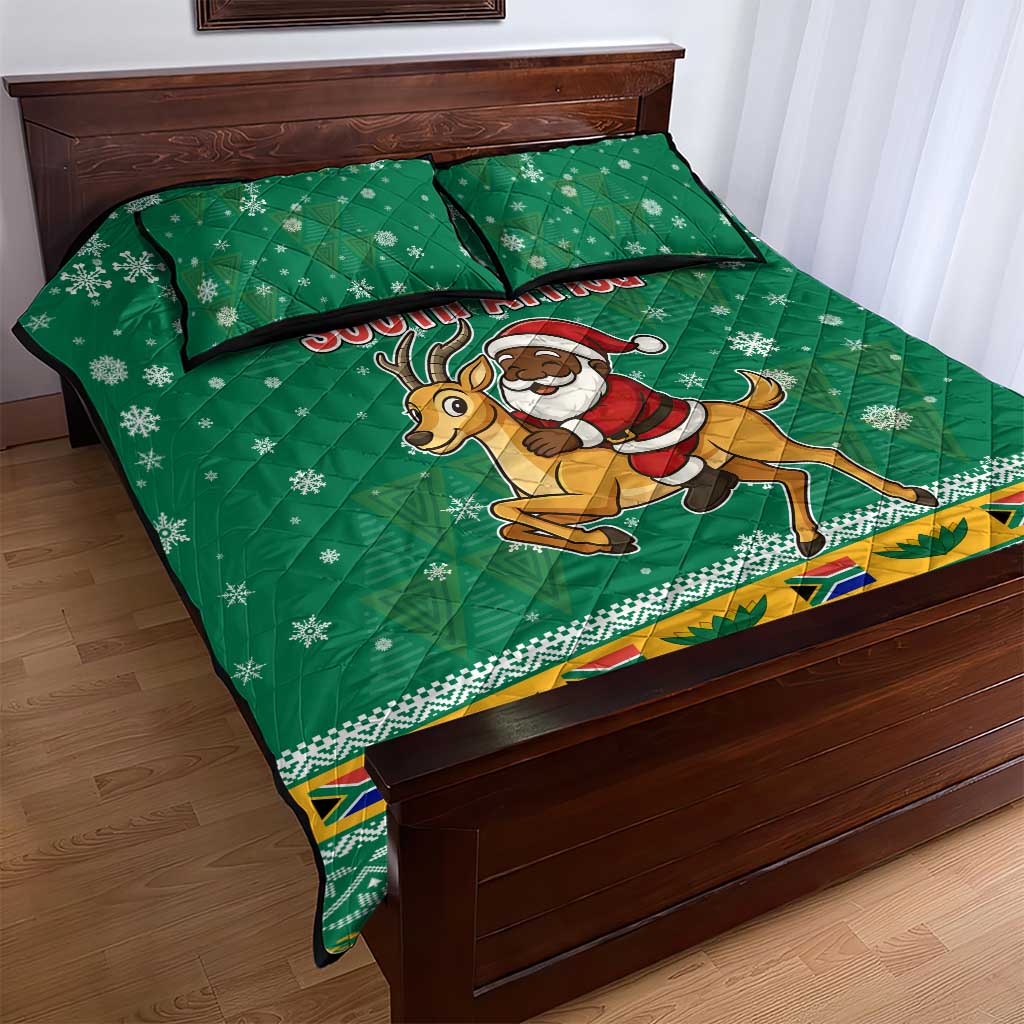 South Africa Christmas Quilt Bed Set Santa Reindeer and Africa Map - African Pride