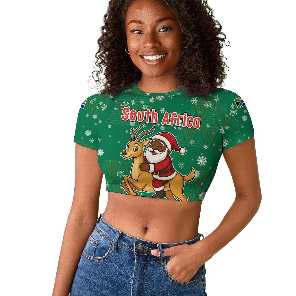 South Africa Christmas Raglan Cropped T shirt Santa Reindeer and Africa Map - African Pride