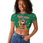 South Africa Christmas Raglan Cropped T shirt Santa Reindeer and Africa Map - African Pride