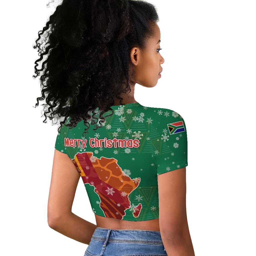 South Africa Christmas Raglan Cropped T shirt Santa Reindeer and Africa Map - African Pride