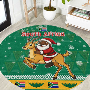 South Africa Christmas Round Carpet Santa Reindeer and Africa Map - African Pride