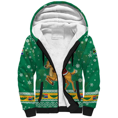 South Africa Christmas Sherpa Hoodie Santa Reindeer and Africa Map - African Pride