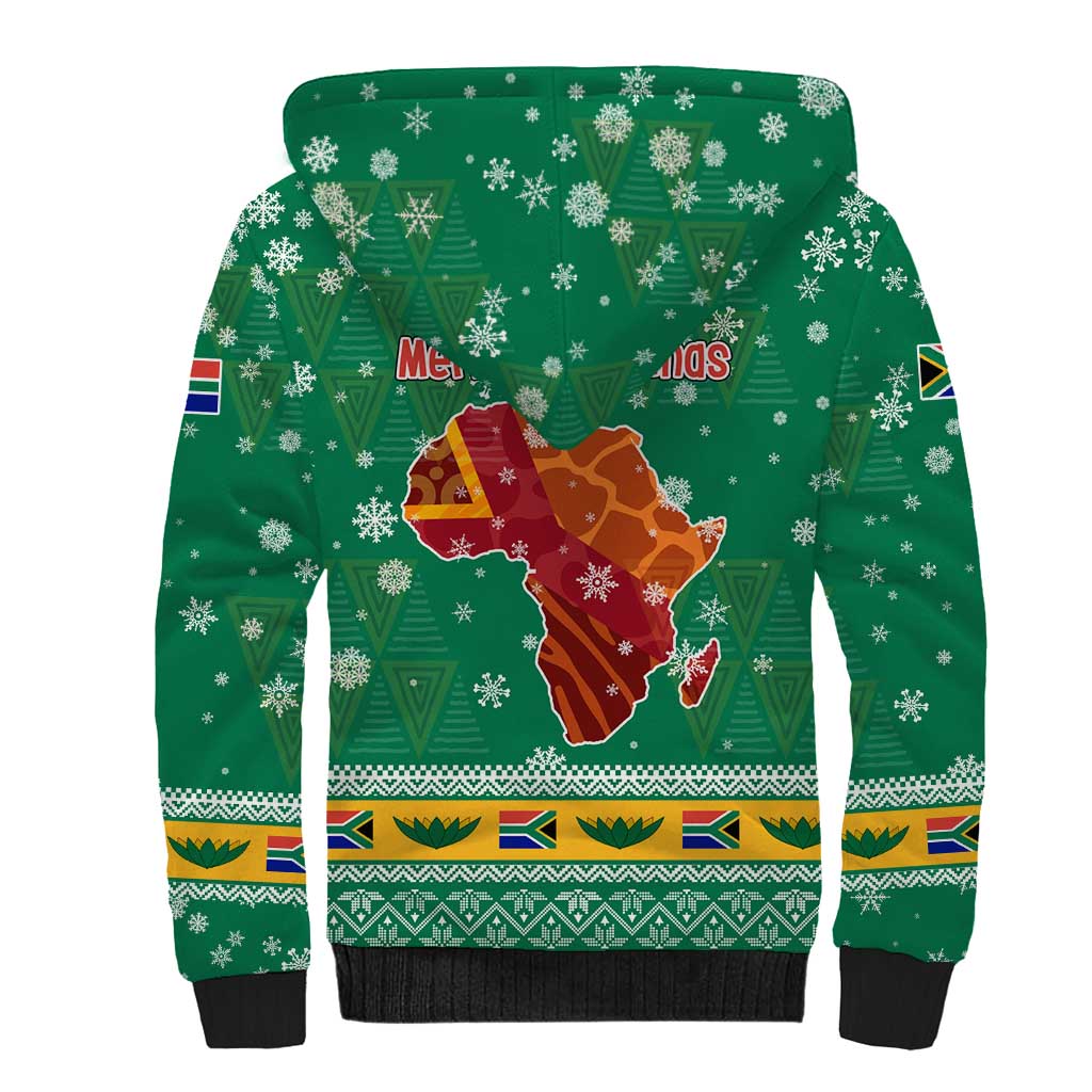 South Africa Christmas Sherpa Hoodie Santa Reindeer and Africa Map - African Pride