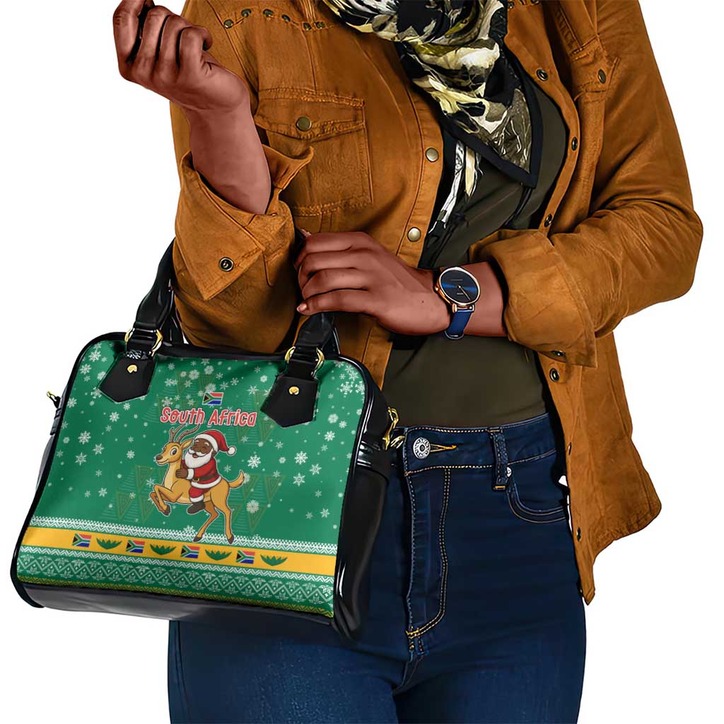 South Africa Christmas Shoulder Handbag Santa Reindeer and Africa Map - African Pride