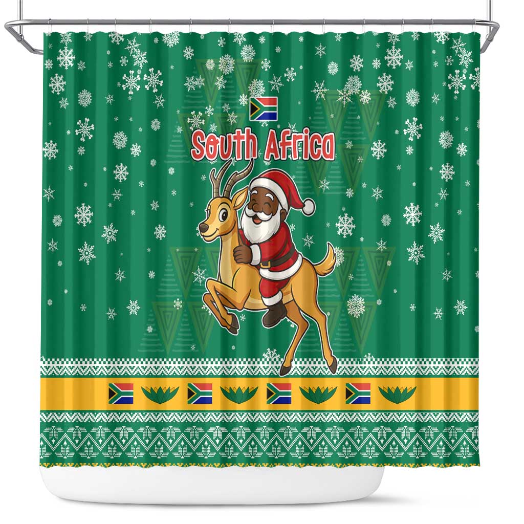 South Africa Christmas Shower Curtain Santa Reindeer and Africa Map - African Pride
