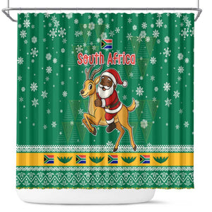 South Africa Christmas Shower Curtain Santa Reindeer and Africa Map - African Pride