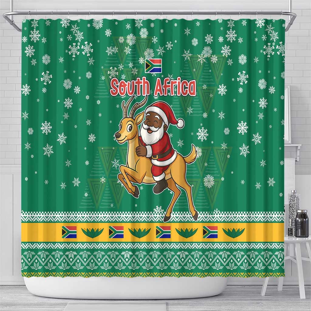 South Africa Christmas Shower Curtain Santa Reindeer and Africa Map - African Pride