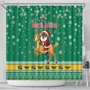 South Africa Christmas Shower Curtain Santa Reindeer and Africa Map - African Pride