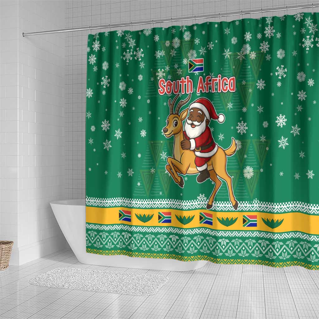 South Africa Christmas Shower Curtain Santa Reindeer and Africa Map - African Pride