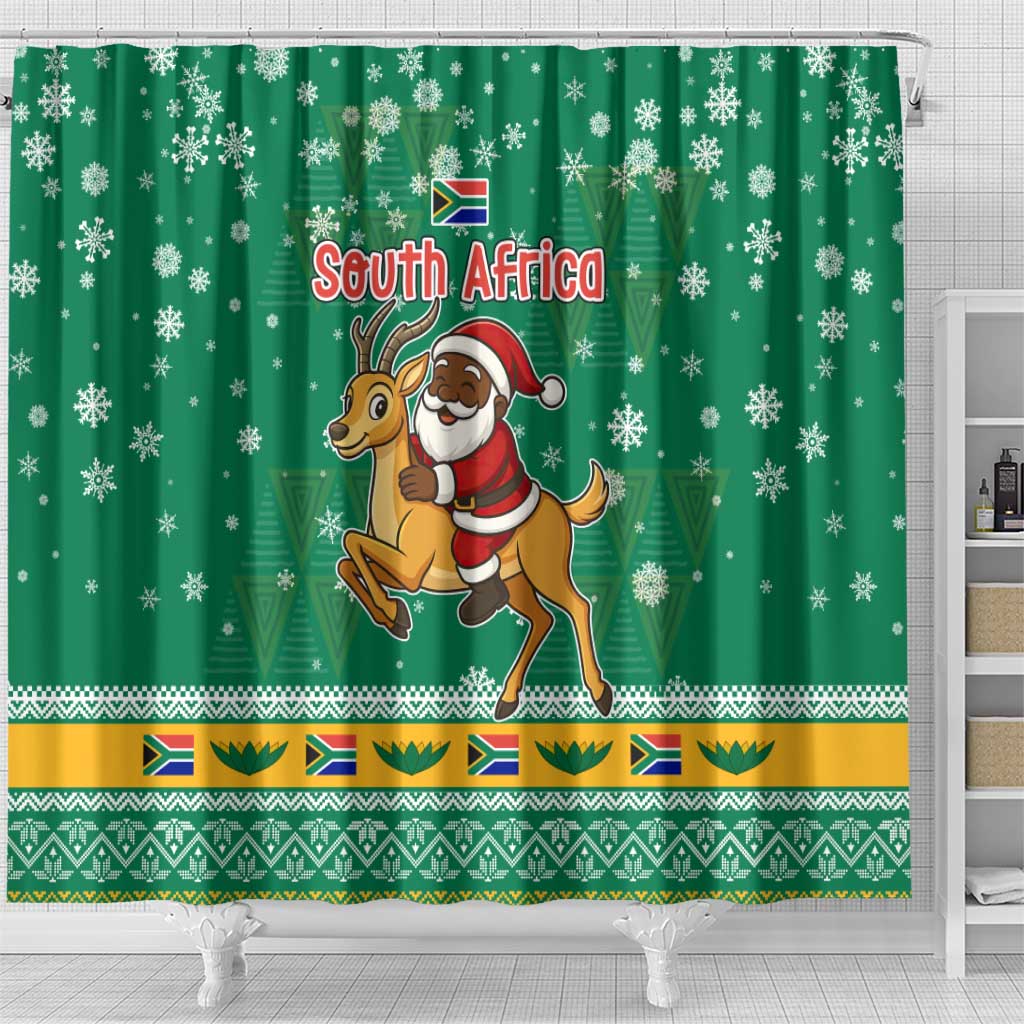 South Africa Christmas Shower Curtain Santa Reindeer and Africa Map - African Pride