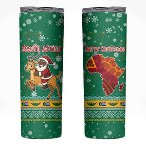 South Africa Christmas Skinny Tumbler Santa Reindeer and Africa Map - African Pride