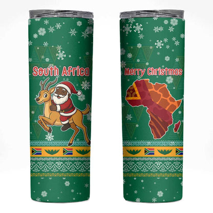 South Africa Christmas Skinny Tumbler Santa Reindeer and Africa Map - African Pride