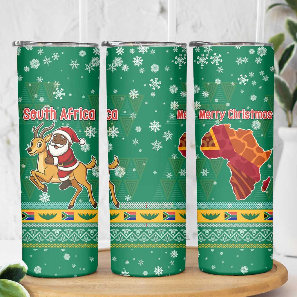 South Africa Christmas Skinny Tumbler Santa Reindeer and Africa Map - African Pride