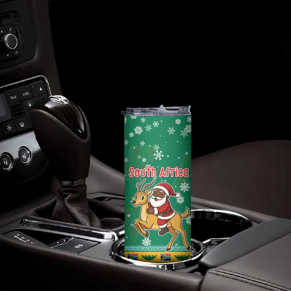 South Africa Christmas Skinny Tumbler Santa Reindeer and Africa Map - African Pride
