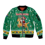 South Africa Christmas Sleeve Zip Bomber Jacket Santa Reindeer and Africa Map - African Pride