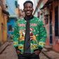 South Africa Christmas Sleeve Zip Bomber Jacket Santa Reindeer and Africa Map - African Pride