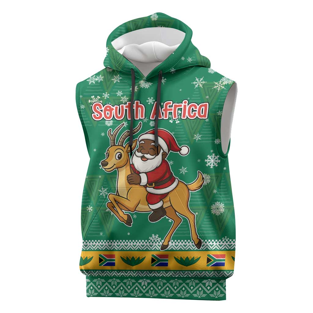 South Africa Christmas Sleeveless Hoodie Santa Reindeer and Africa Map - African Pride