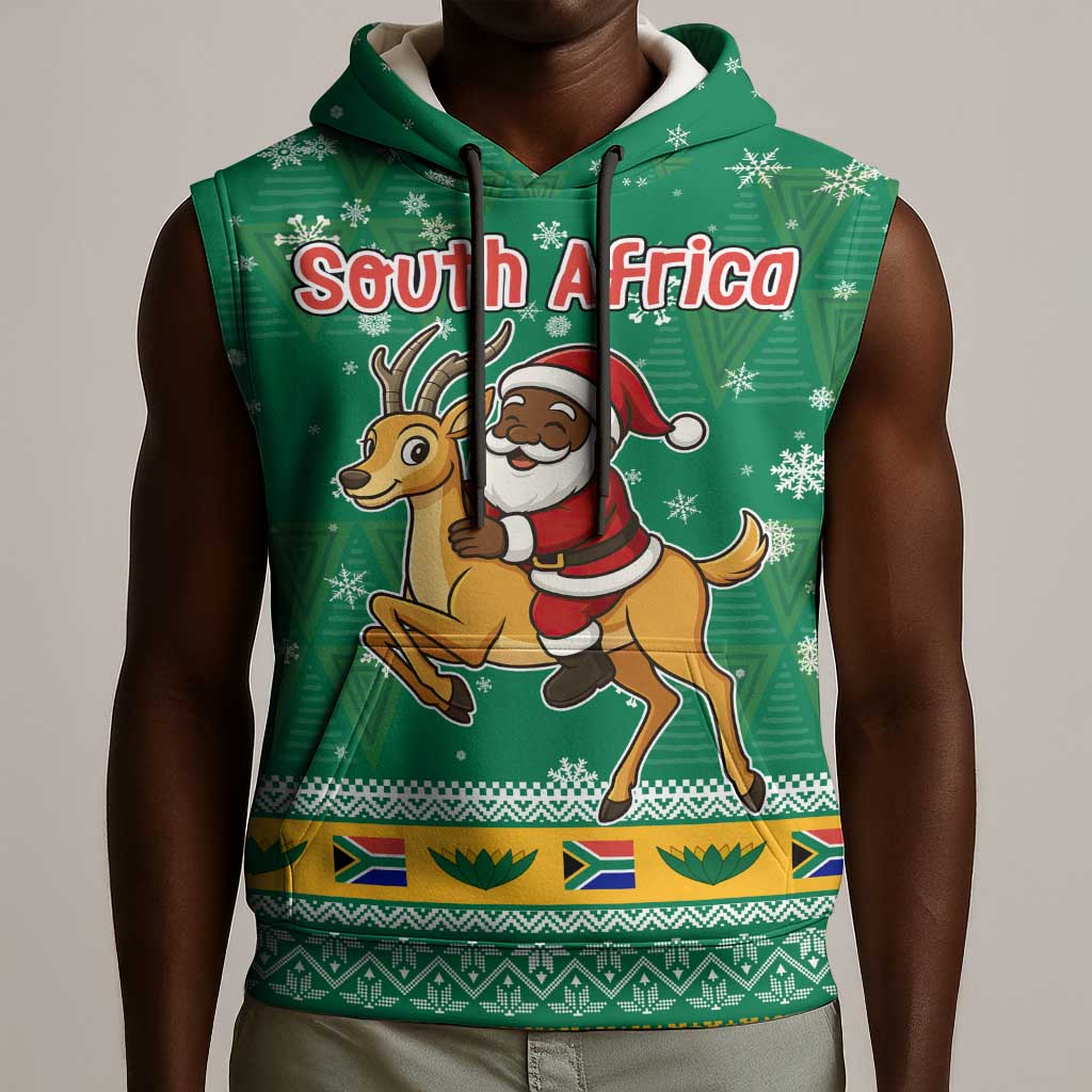 South Africa Christmas Sleeveless Hoodie Santa Reindeer and Africa Map - African Pride