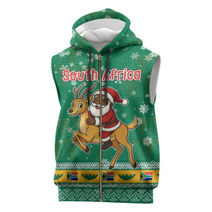 South Africa Christmas Sleeveless Zip Hoodie Santa Reindeer and Africa Map - African Pride
