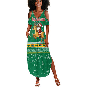 South Africa Christmas Summer Maxi Dress Santa Reindeer and Africa Map - African Pride
