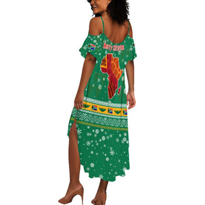 South Africa Christmas Summer Maxi Dress Santa Reindeer and Africa Map - African Pride