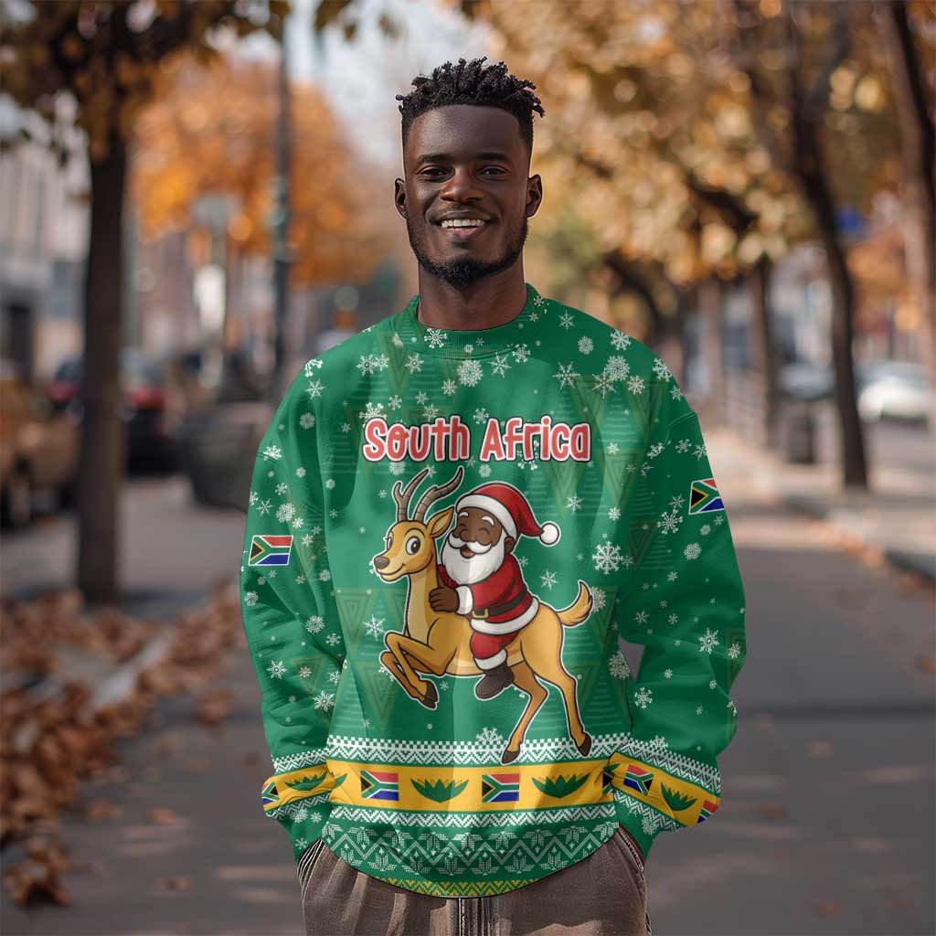 South Africa Christmas Sweatshirt Santa Reindeer and Africa Map - African Pride